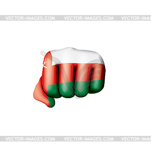 Oman flag and hand - vector image
