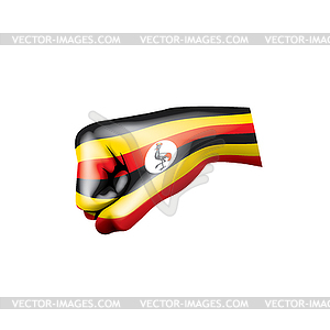 Uganda flag and hand - vector image