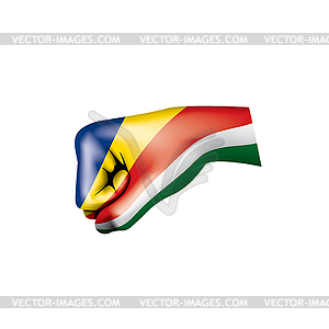 Seychelles flag and hand - vector clipart