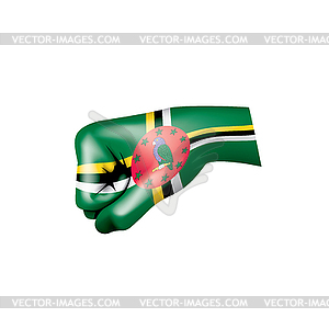 Dominica flag and hand - vector image