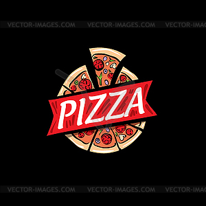 Логотип рисованной пиццы - цветной векторный клипарт
