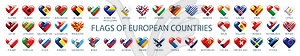 Collection of flags of Europe in form of hearts - vector clip art