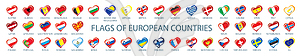 Collection of flags of Europe in form of hearts - vector clipart