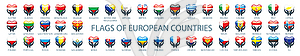 Collection of flags of Europe in form of hearts - vector image