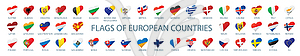 Collection of flags of Europe in form of hearts - vector clipart / vector image