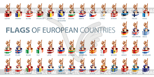 Рука и национальный флаг. набор европейских флагов - клипарт в векторном формате