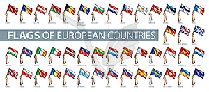 Hand and national flag. set of European flags - vector image