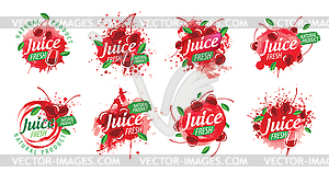 Набор логотипов брызг вишневого сока - изображение в векторном виде