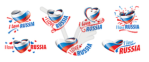 National flag of Russia and inscription I love - vector image