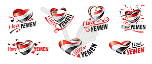 National flag of Yemen and inscription I love Yemen - vector image