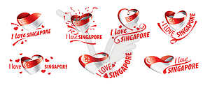 National flag of Singapore and inscription I love - vector clipart