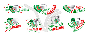 National flag of Algeria and inscription I love - vector image