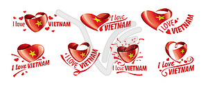 Национальный флаг Вьетнама в форме сердца и - векторный эскиз