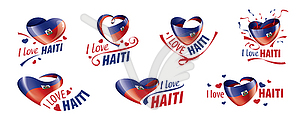 National flag of Haiti in shape of heart and - vector image