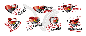 National flag of Angola in shape of heart and - vector clipart