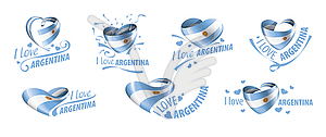 Национальный флаг Аргентины в форме сердца и - цветной векторный клипарт