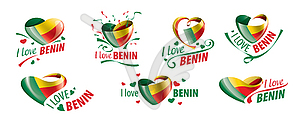 National flag of Benin in shape of heart and - vector clipart