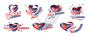 National flag of Cambodia in shape of heart and - vector clipart