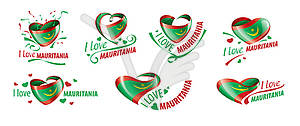 National flag of Mauritania in shape of heart and - vector clipart