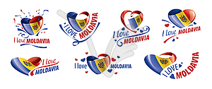 National flag of Moldova in shape of heart and - vector clip art