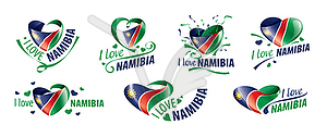 National flag of Namibia in shape of heart and - vector clipart