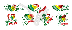 National flag of Senegal in shape of heart and - vector clipart