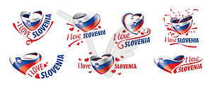 National flag of Slovenia in shape of heart and - vector image