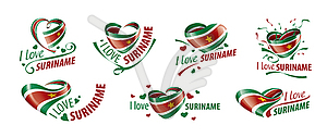 National flag of Suriname in shape of heart and - vector clipart