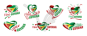 National flag of Guyana in shape of heart and - vector image