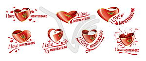 National flag of Montenegro in shape of heart and - vector clipart