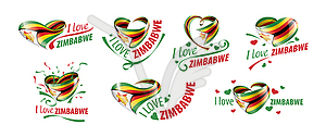 National flag of Zimbabwe in shape of heart and - vector clipart