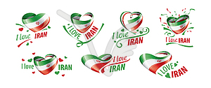 National flag of Iran in shape of heart and - vector image