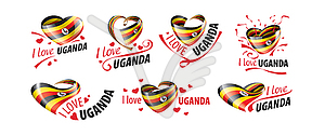 National flag of Uganda in shape of heart and - vector image