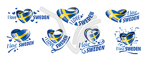 Национальный флаг Швеции в форме сердца и - стоковое векторное изображение