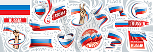 Set of national flag of Russia in various creative - vector clip art