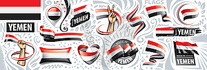 Set of national flag of Yemen in various creative - vector image