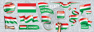 Set of national flag of Hungary in various - stock vector clipart