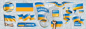 Set of national flag of Ukraine in various - vector clipart