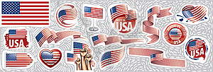 Set of national flag of USA in various creative - vector clipart / vector image