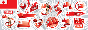 Set of national flag of Tonga in various creative - color vector clipart