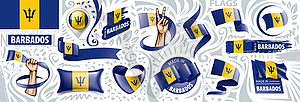 Set of national flag of Barbados in various creativ - vector image