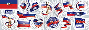 Set of national flag of Haiti in various creative - vector clipart
