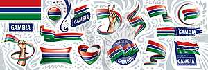 Set of national flag of Gambia in various creative - vector image