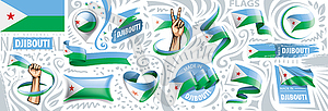 Set of national flag of Djibouti in various creativ - vector clipart