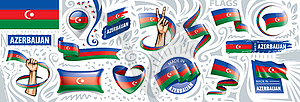 Set of national flag of Azerbaijan in various - stock vector clipart