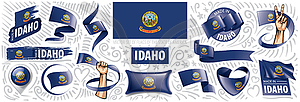 Набор флагов американского штата Айдахо в разных - векторное графическое изображение
