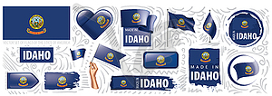 Набор флагов американского штата Айдахо в разных - изображение в векторном виде