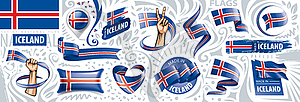 Set of national flag of Iceland in various - vector clipart