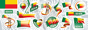 Set of national flag of Benin in various creative - vector clipart