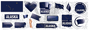 Set of flags of American state of Alaska in - vector image